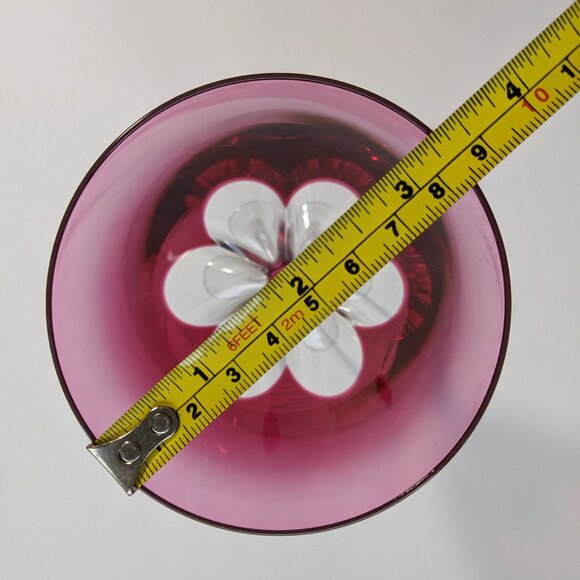 Vintage Mid Century Val St Lambert Crystal Wine Glass Cranberry Red 3 1/4 diam. - Picture 3 of 9